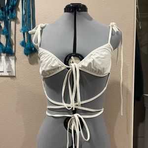 White Tie Around Crop Top
